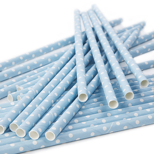 Paper Straw - Paper, 8mm x 200mm, Light Blue | Eco-friendly, Biodegradable, Durable, Stylish, Versatile, Polka Dots, Bulk Pack of 25