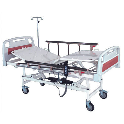 Electric Icu Bed - Powder Coated Framework, Perforated Four Section Top, Remote Controlled Backrest And Led Rest, Height Adjustment, Battery Backup, Detachable Abs Head & Foot Panels, And Telescopic Iv Rod With 125mm Castors