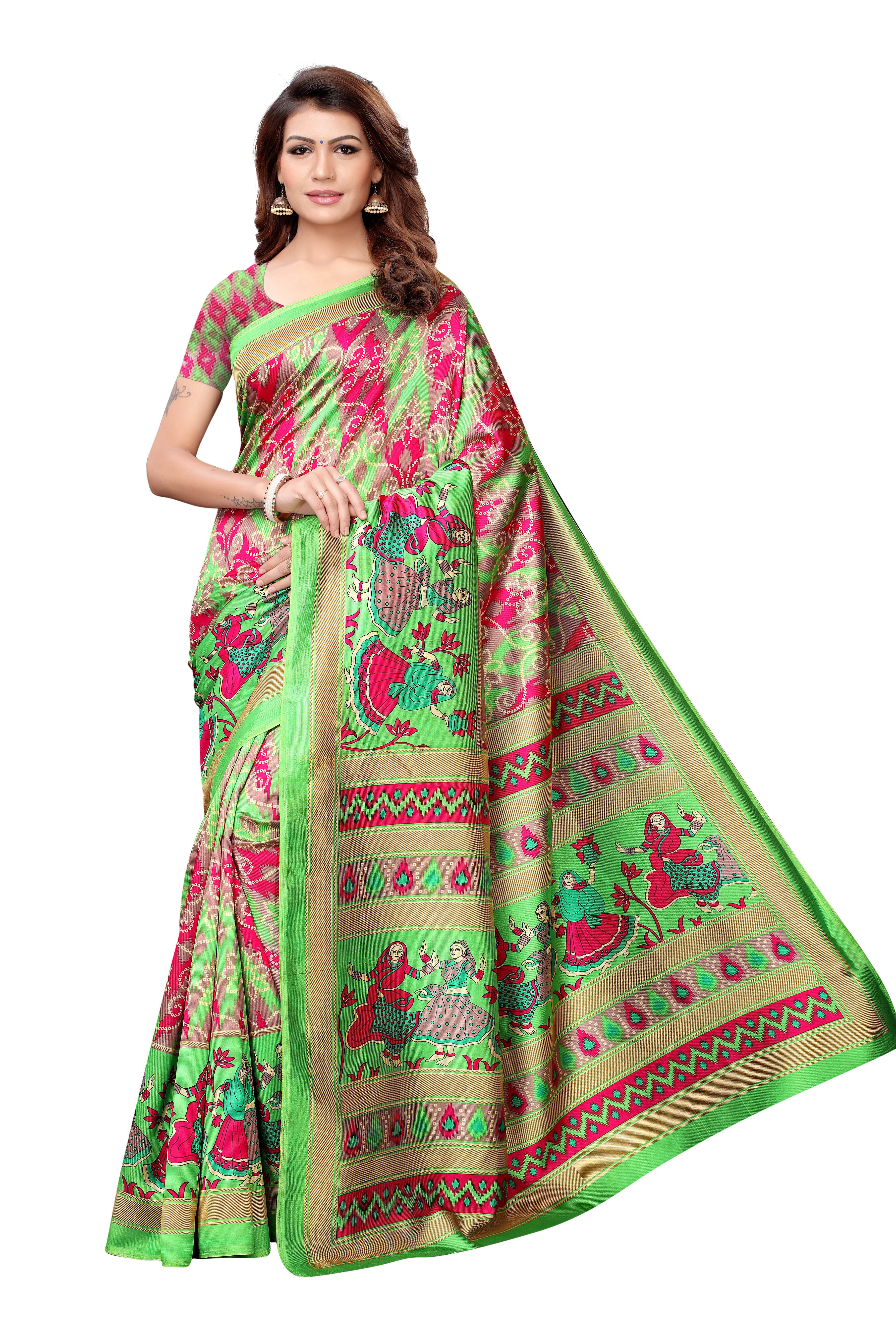 Multi Color Printed Mysore Silk Saree
