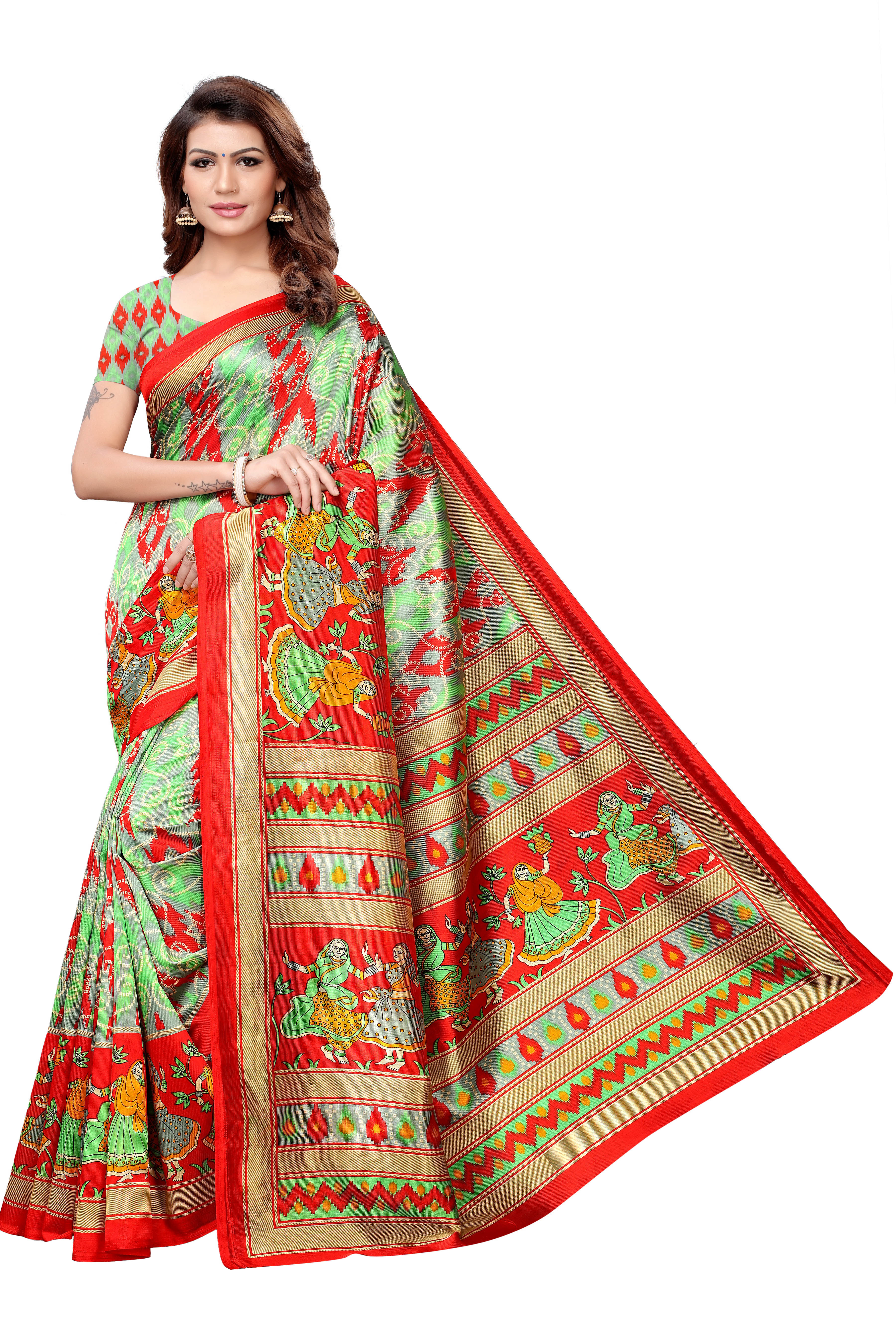 Multi Color Printed Mysore Silk Saree
