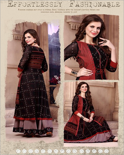Available In Different Colors Ladies Fancy Long Flared Kurti