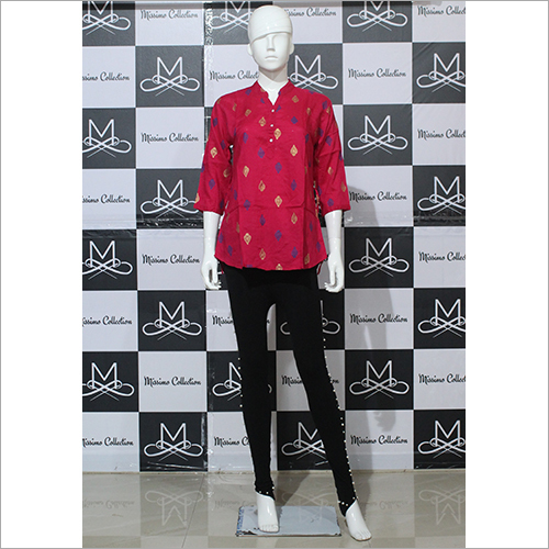 Designer Tunics - Cotton, S-XL Sizes, Pink Color | 3/4 Sleeve, Mandarin Collar, Printed Pattern, Machine Washable