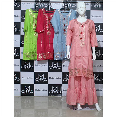Fancy Kurtis - Rayon Fabric, Knee Length | Pink Embroidered 3/4 Sleeve Round Neck Party Wear