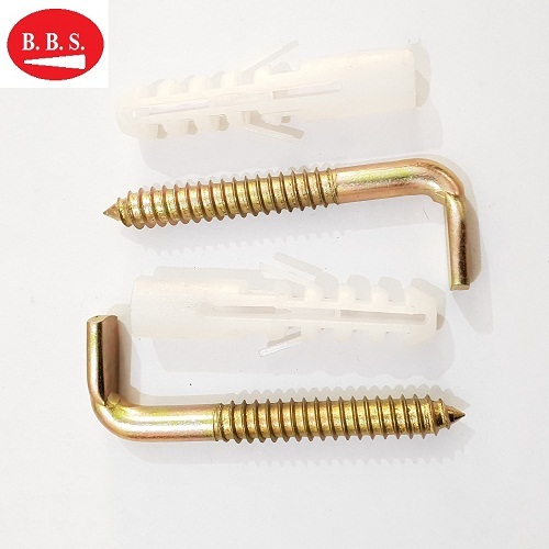 L-type Hook Screw - Carbon Steel, 90mm Length, 9.90mm Major Diameter | Corrosion Resistant, Sturdy, Golden Plated Finish