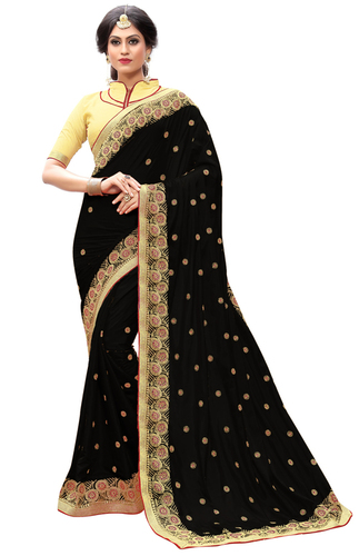 Black Festival Wear Embroidered Silk Saree Collection