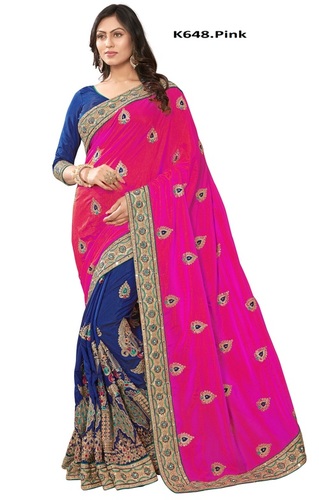 Pink Traditional Embroidered Silk Saree Collection