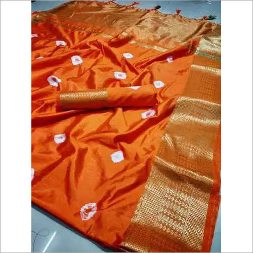 Multicolor Navaratri Spacial Bandhani Hand Printed Saree With Jacquard Borde