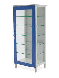 Instrument Cabinet - Crca Sheet, 180x75x45 Cm, Blue, Single Glass Doors, Four Removable Shelves, Key Locking For Secure Storage