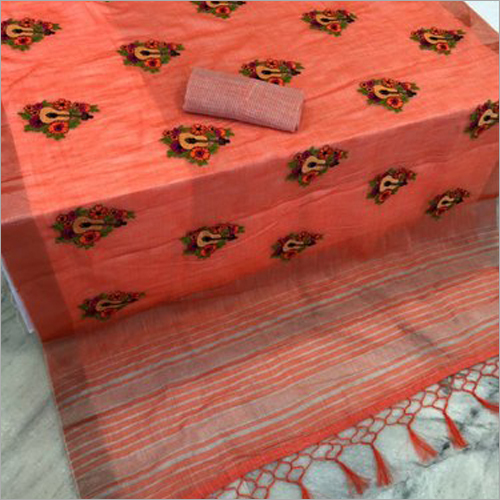 Available In Different Colors Ladies Pure Linen Saree