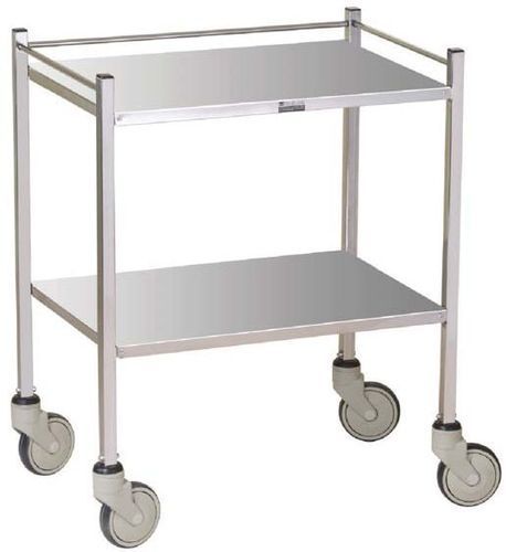 Instrument Trolley - Stainless Steel, 60x50x82 Cm | 2 Ss Shelves, 4 Castors (2 With Brakes), Ss Railing, 75kg Load Capacity