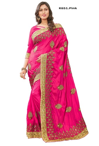 Pink Heavy Embroidered & Embellished Work Silk Saree Collection