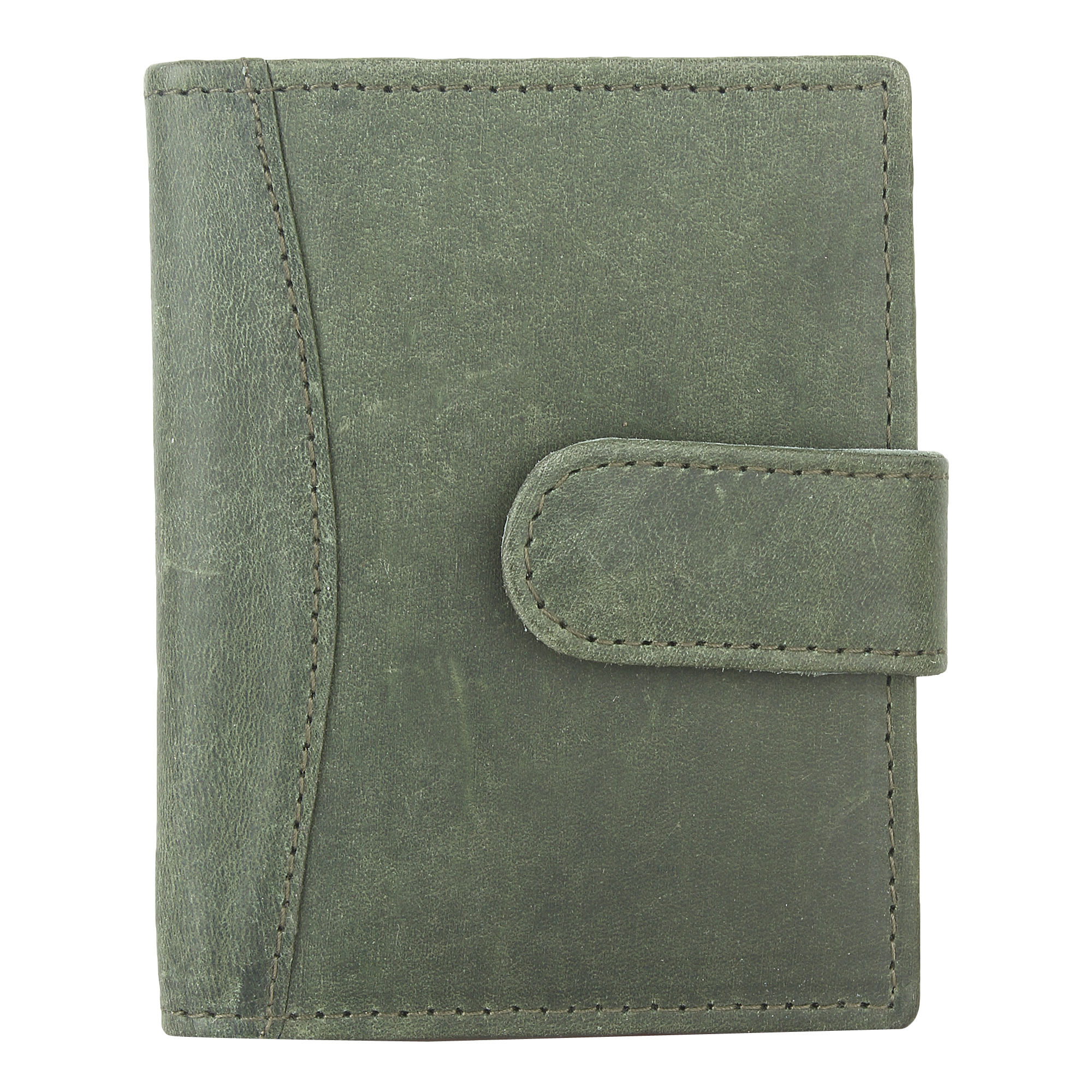 Genuine Leather Wallet - 4 Inches X 3 Inches, Green Snap Closure With 6 Card Slots And 1 Cash Pocket
