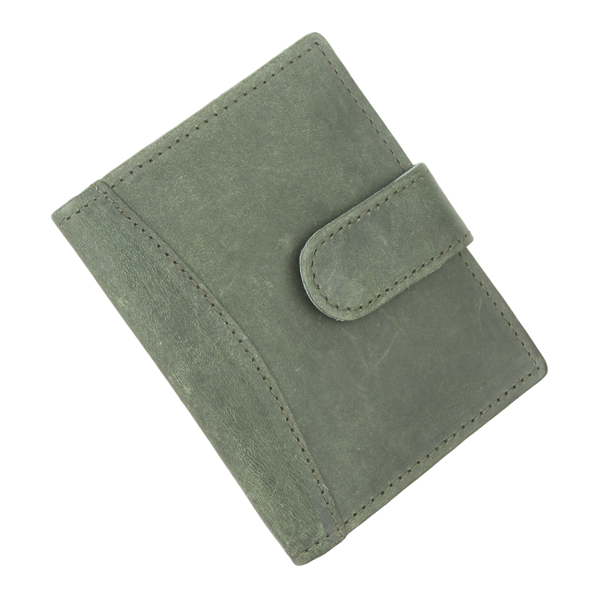 Genuine Leather Wallet - 4 Inches X 3 Inches, Green Snap Closure With 6 Card Slots And 1 Cash Pocket