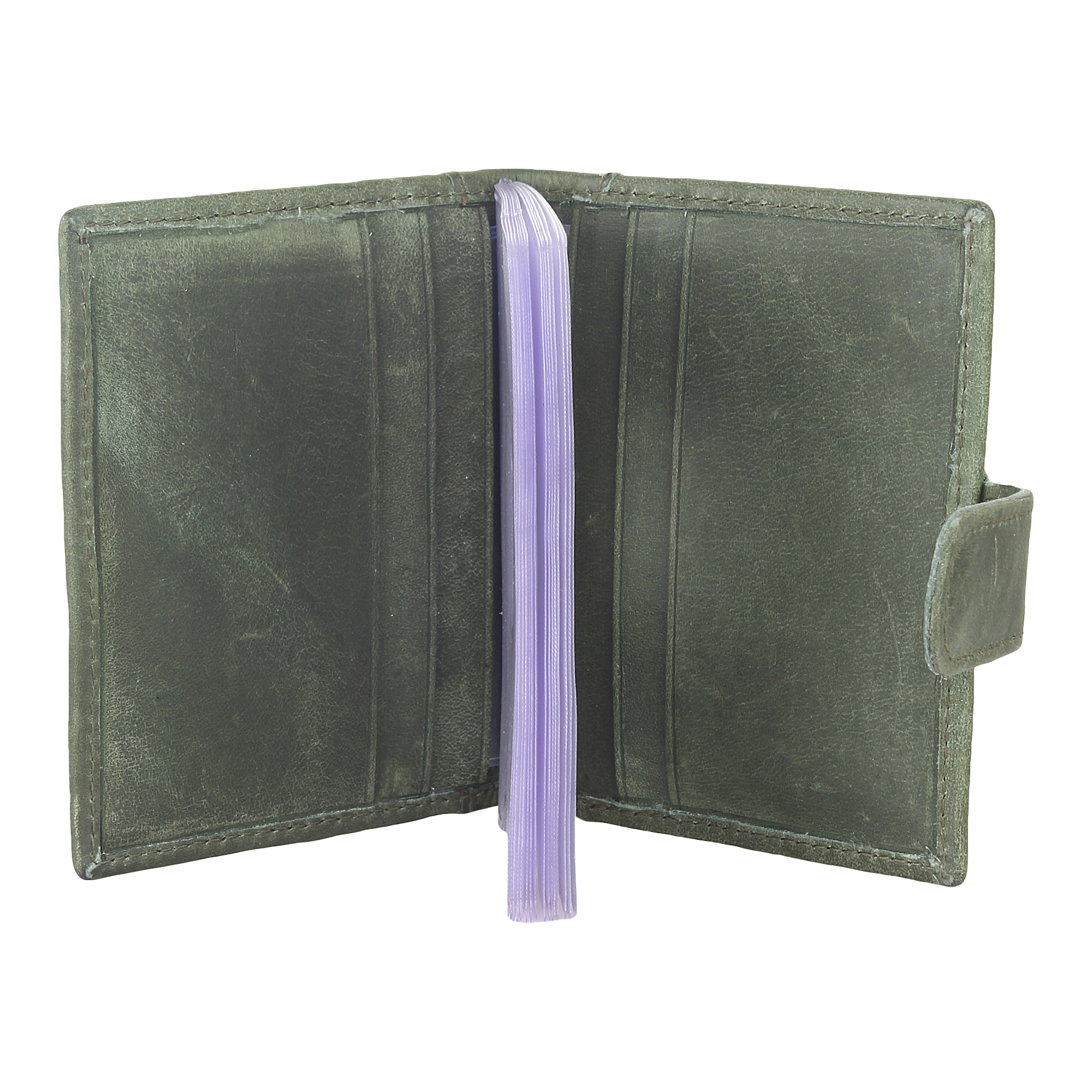 Genuine Leather Wallet - 4 Inches X 3 Inches, Green Snap Closure With 6 Card Slots And 1 Cash Pocket