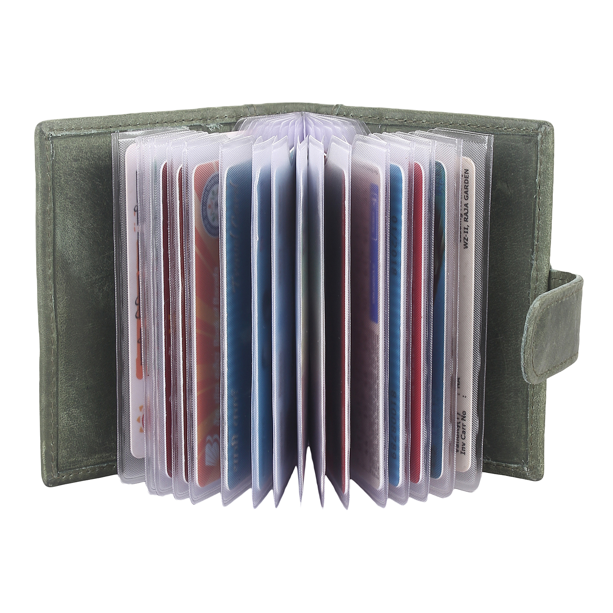 Genuine Leather Wallet - 4 Inches X 3 Inches, Green Snap Closure With 6 Card Slots And 1 Cash Pocket