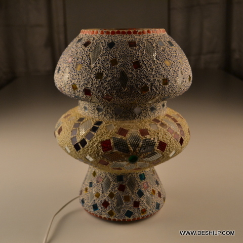 Multicolored Blue Mosaic Glass Table Lamp For Night - Finish: Handmade