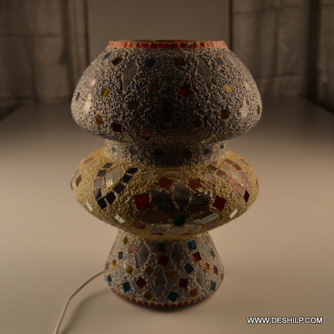 Multicolored Blue Mosaic Glass Table Lamp For Night - Finish: Handmade