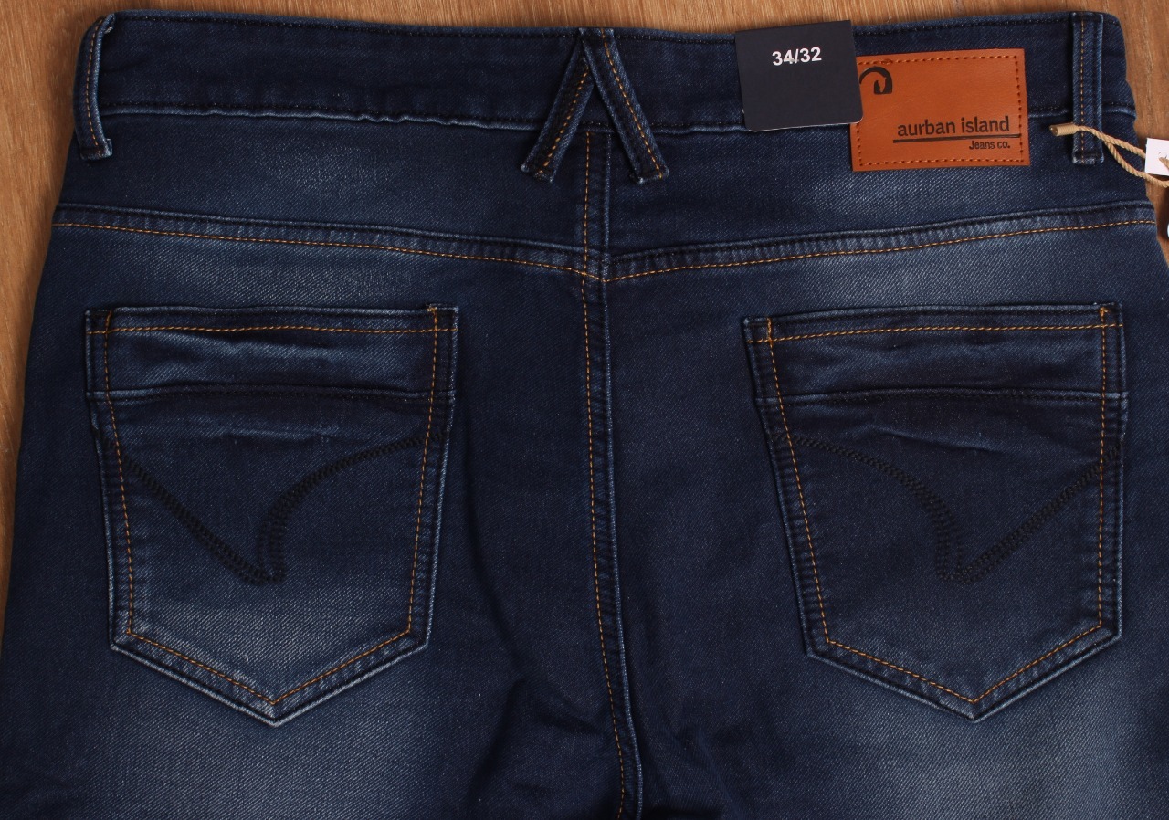 Denim Pant - Dobby Lycra, Sizes 30-38 | Dark Blue, Slim Fit, 500g Weight, Plain Dyed, Washed Finish