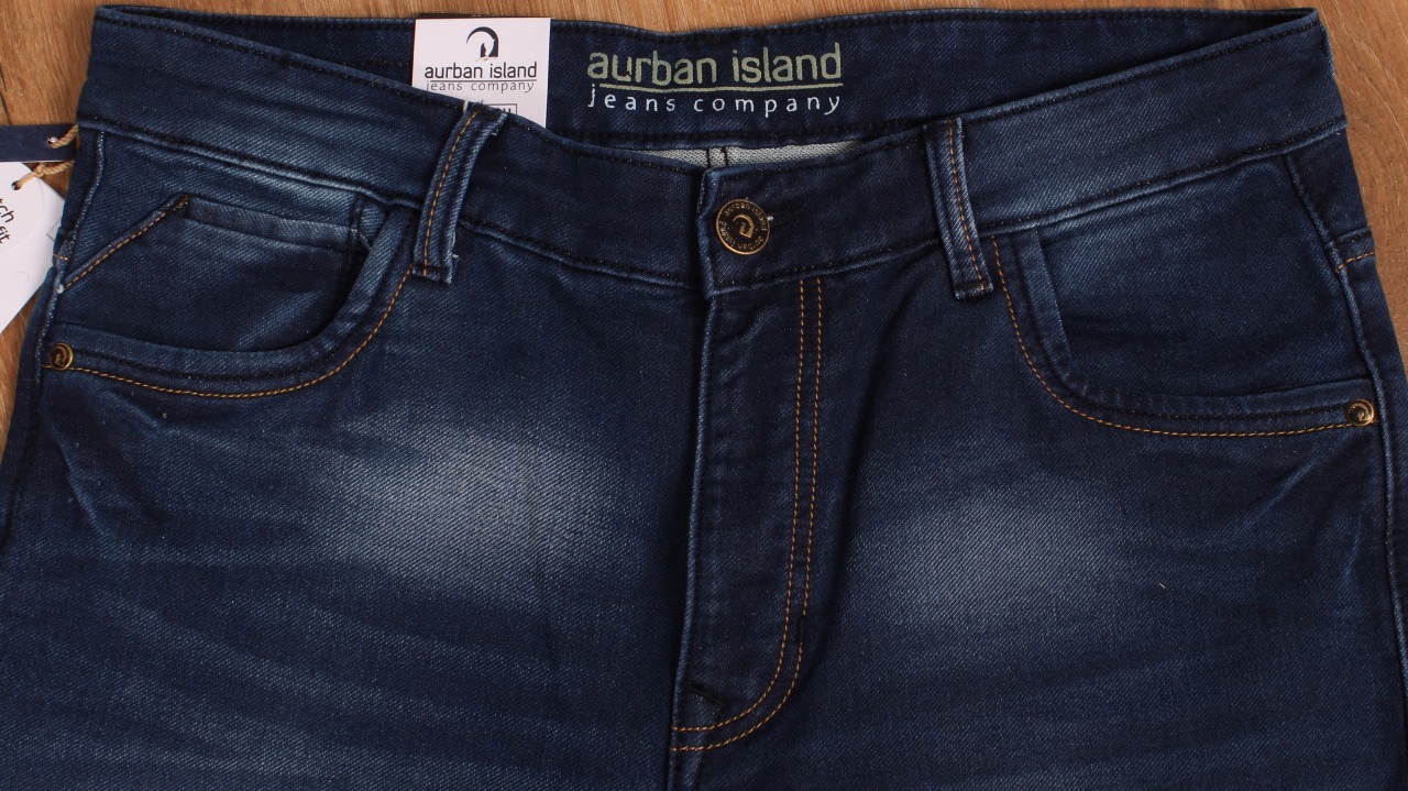 Denim Pant - Dobby Lycra, Sizes 30-38 | Dark Blue, Slim Fit, 500g Weight, Plain Dyed, Washed Finish