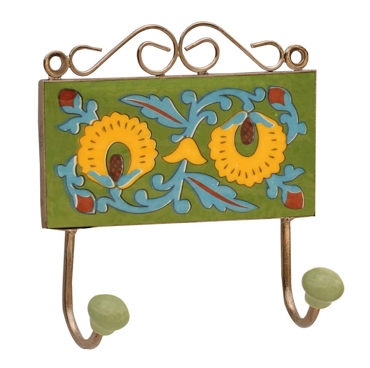 Ceramic Double Wall Hook Rectangular Ceramic Tile In Iron Frame