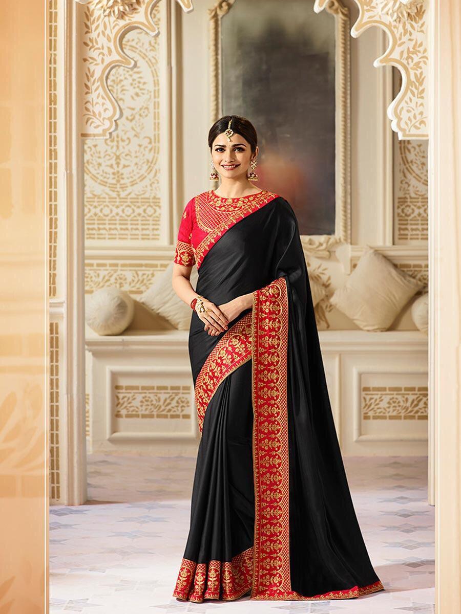 Satin Silk Saree - 5.50 Mtr Length, 0.80 Mtr Blouse | Multi Color, Plain Pattern, Designer Style For Weddings And Parties
