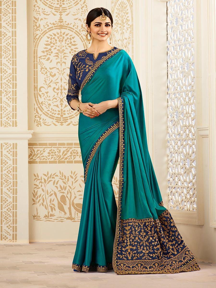 Satin Silk Saree - 5.50 Mtr Length, 0.80 Mtr Blouse | Multi Color, Plain Pattern, Designer Style For Weddings And Parties