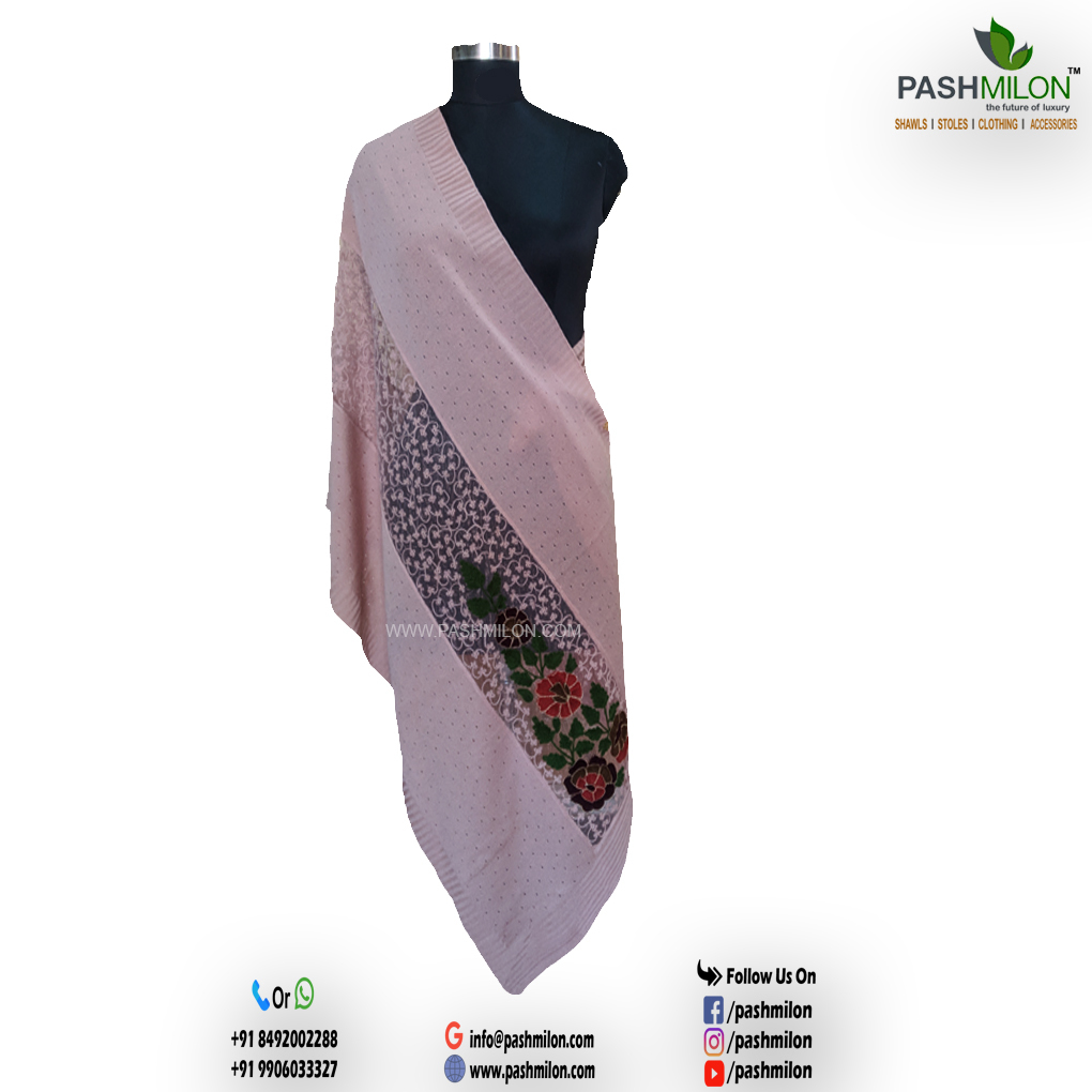 Cashmere Stoles - 70 X 28 Inches | Black Floral Embroidered Design, Lightweight At 150 Grams, Dry Clean Only