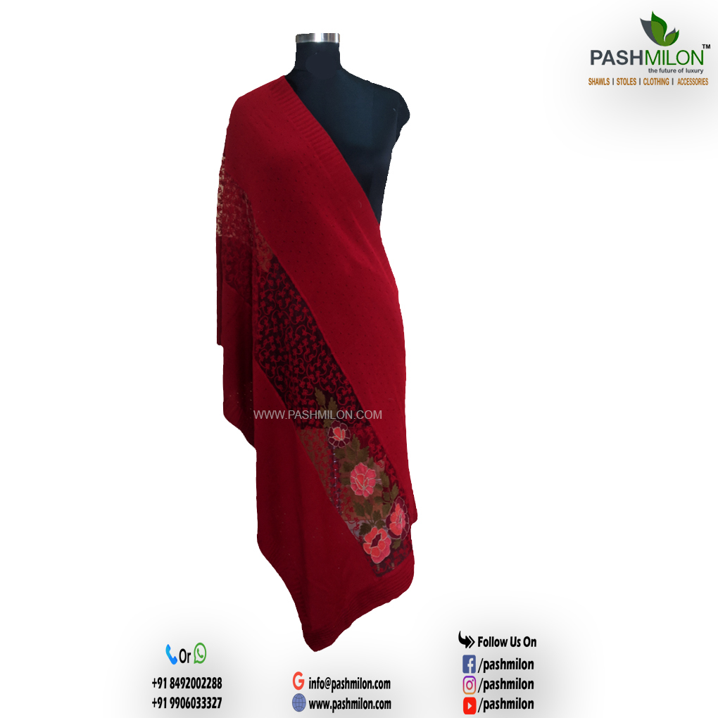 Cashmere Stoles - 70 X 28 Inches | Black Floral Embroidered Design, Lightweight At 150 Grams, Dry Clean Only