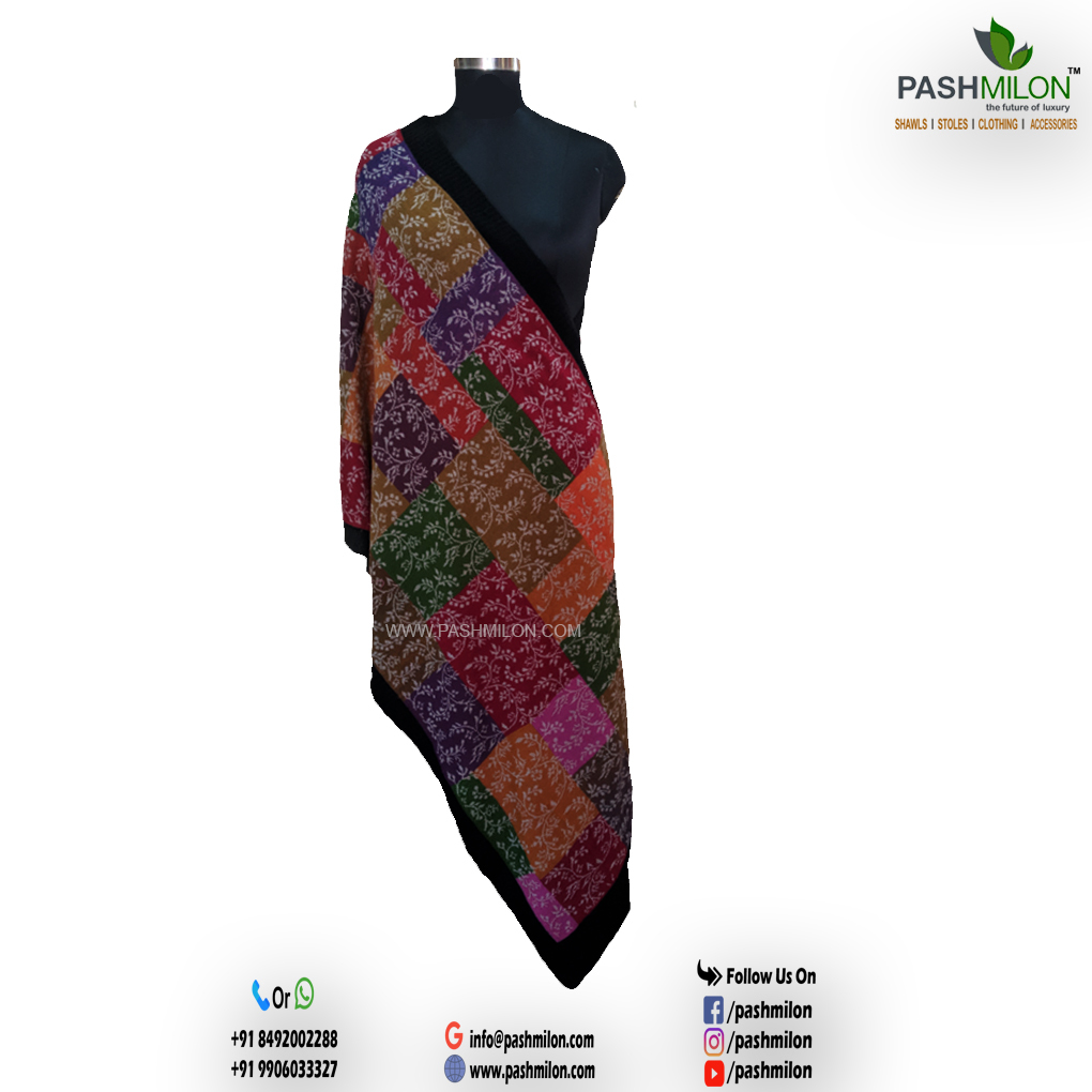 Cashmere Stoles - 70 X 28 Inches | Black Floral Embroidered Design, Lightweight At 150 Grams, Dry Clean Only
