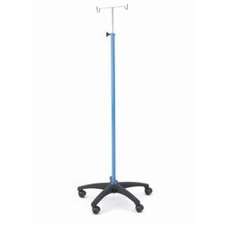 Iv Stand - Ms Power Coated Tubular Column, Adjustable Height 130 To 240 Cm With Plastic Base And 5 Cm Castors, Stainless Steel Iv Rod With Two Hooks