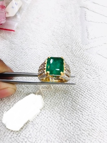 Emerald Ring - Emerald Cut Natural Green Emerald, EX-Cut Diamonds, BIS & GIE Certified Yellow and White Gold