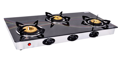 3 बर्नर ग्लास टॉप ब्लैक ऑटोमैटिक