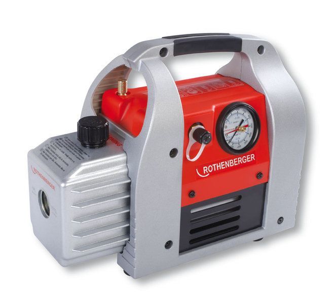 Rothenberger Air Vacuum Pump - Two-stage, 255 L/min Performance | Solenoid Valve, Vacuum Gauge, Gas Ballast Valve, Oil Mist Filter