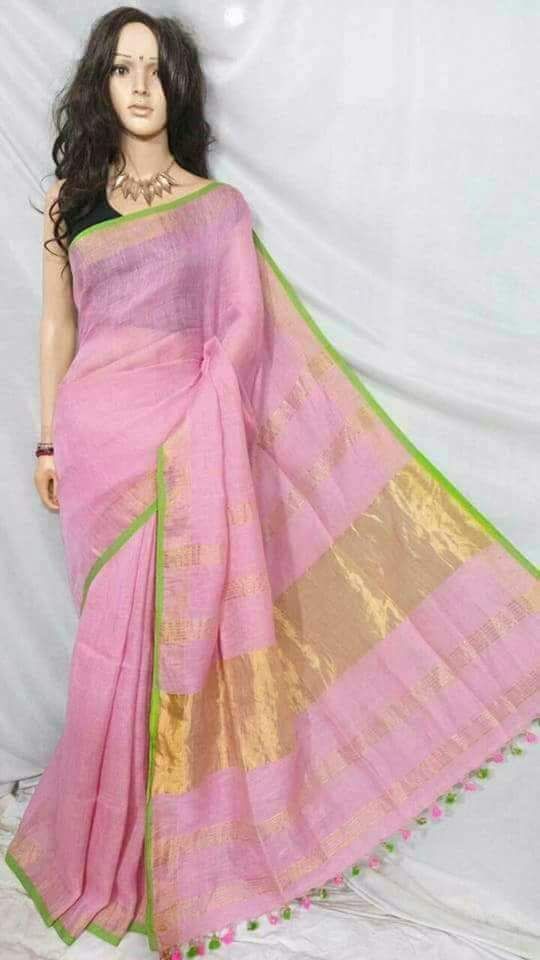 Linen Saree - Traditional South Indian Style | Elegant Drapery, Seasonal Versatility, Breathable Fabric
