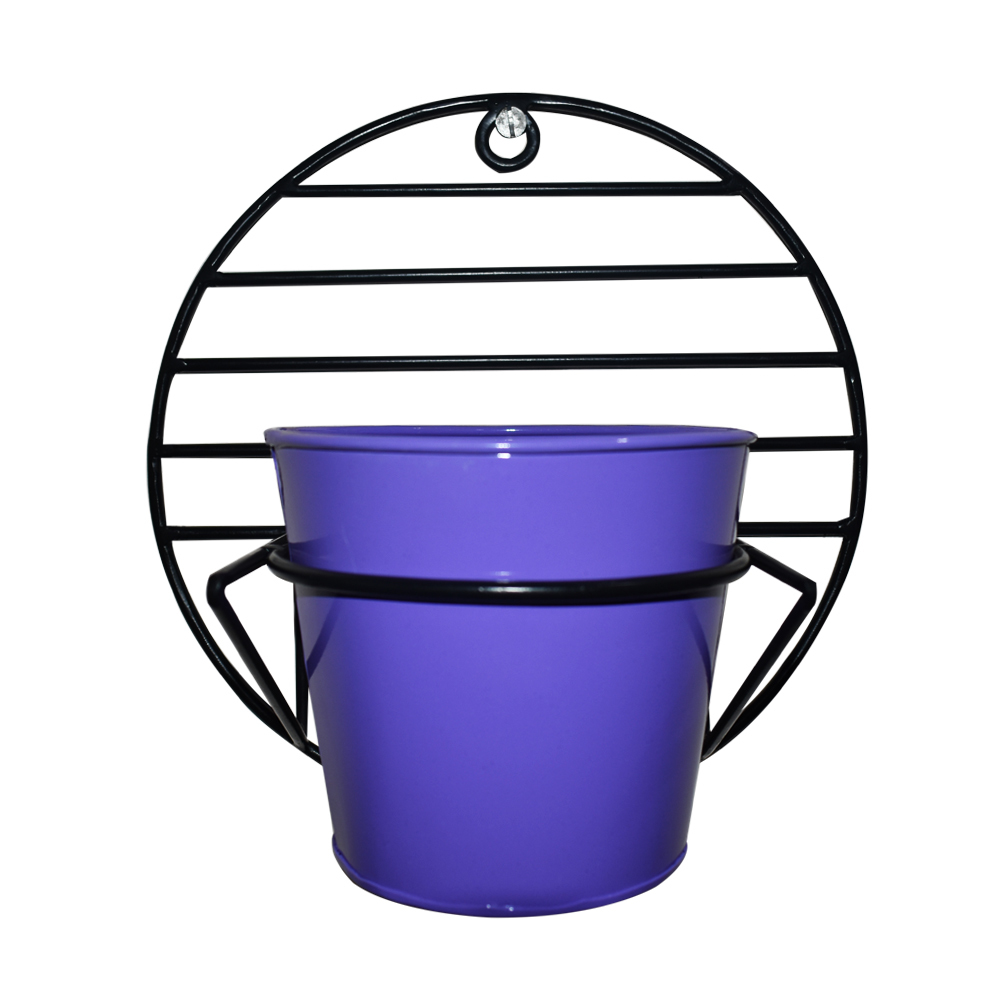 Ascent Homes Wall Mount Metal Planter - Galvanized Metal, Stand 5.6"x10.1"x10.1", Purple Planter 4.1"x5.5"x5", Black Finish, Powder Coated Design
