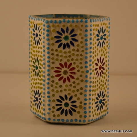 प्राचीन और सजावट वाला ग्लास मोज़ेक फूलदान नीचे का व्यास: 10 सेंटीमीटर (सेमी)