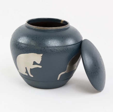 Blue New Silhouette Cat Cremation Urn Country