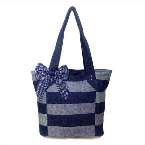 Ladies Cotton Bag - Denim Cotton, 5x14x15 inches | Double Handle, Full Washable, Long-Lasting Fashionable Design