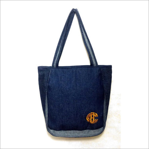 Canvas Ladies Bag - Denim, 15x14x15 inches, Double Compartment | Zipper Closure, Double Handles, Embroidered Detail, Stylish Shoulder Bag for Women