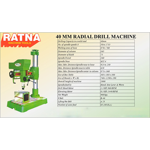 40mm Radial Drill Machine - Metal, Semi-automatic, Green | Long Life, Easy To Maintain, 1 Year Warranty