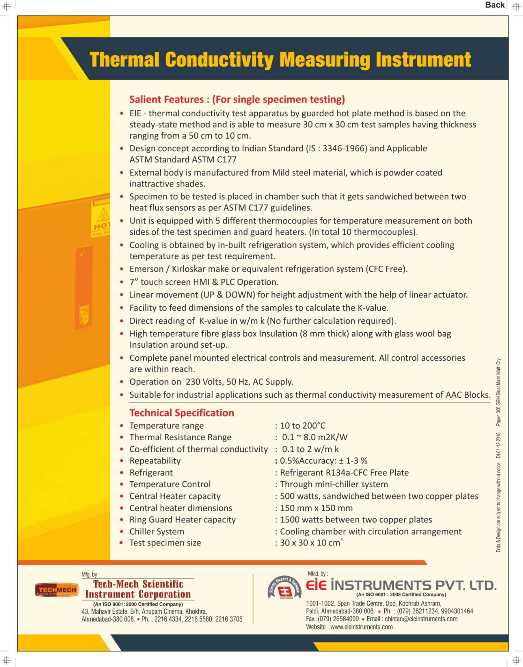 Thermal Conductivity Test Apparatus By Guarded Hot Plate Method - Color: White