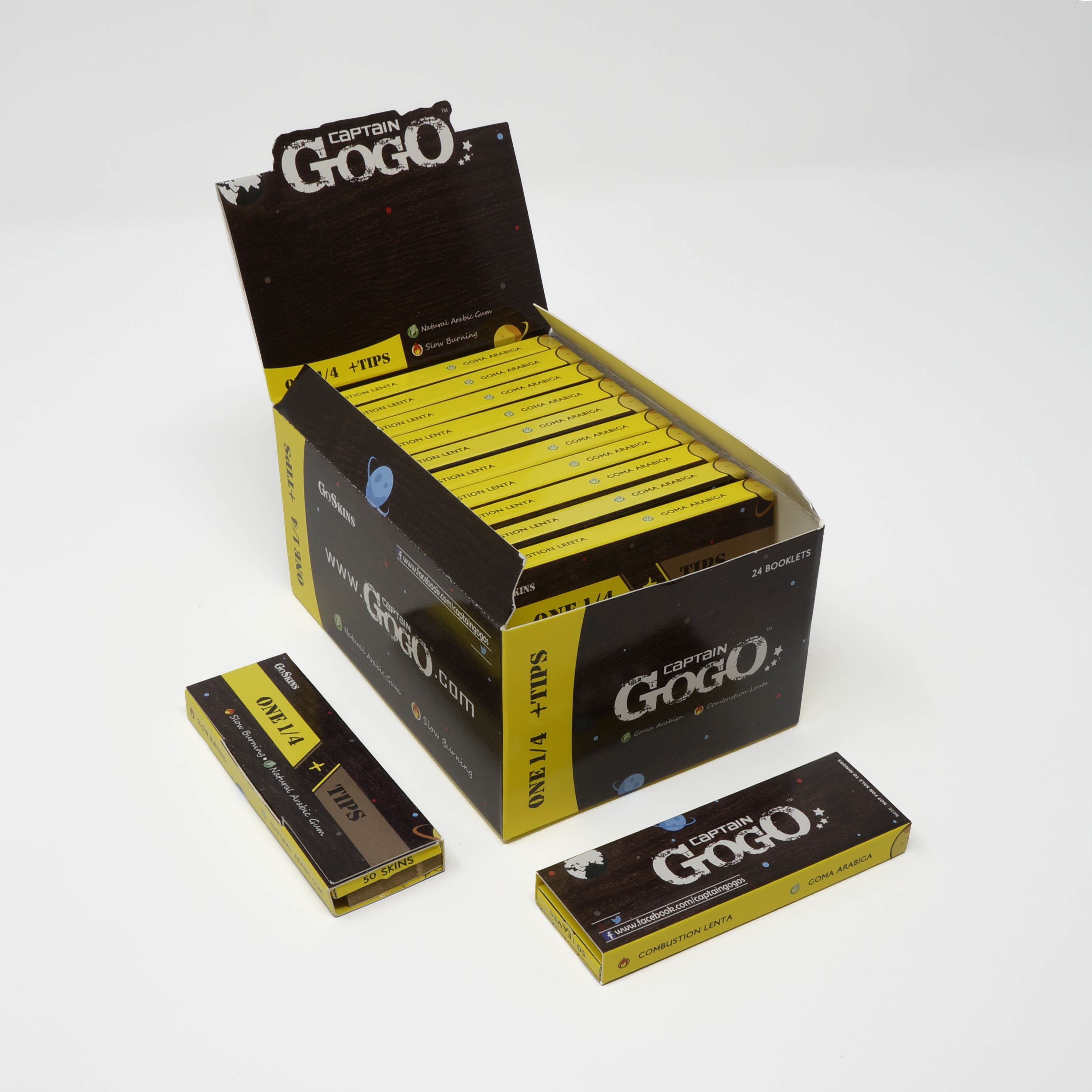 Captain Gogo - Unbleached Brown Virgin Wood Pulp Rolling Paper 1 1/4 Size, 50 Sheets With Cardboard Filters & Slow Burning 12.5 Gsm