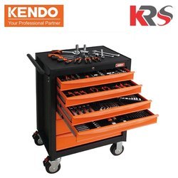 Tool Trolley with Tools - Steel Frame , Load Capacity, Multiple Drawers | Durable Build, Easy Mobility, Organized Storage, Central Lock, Swivel Casters