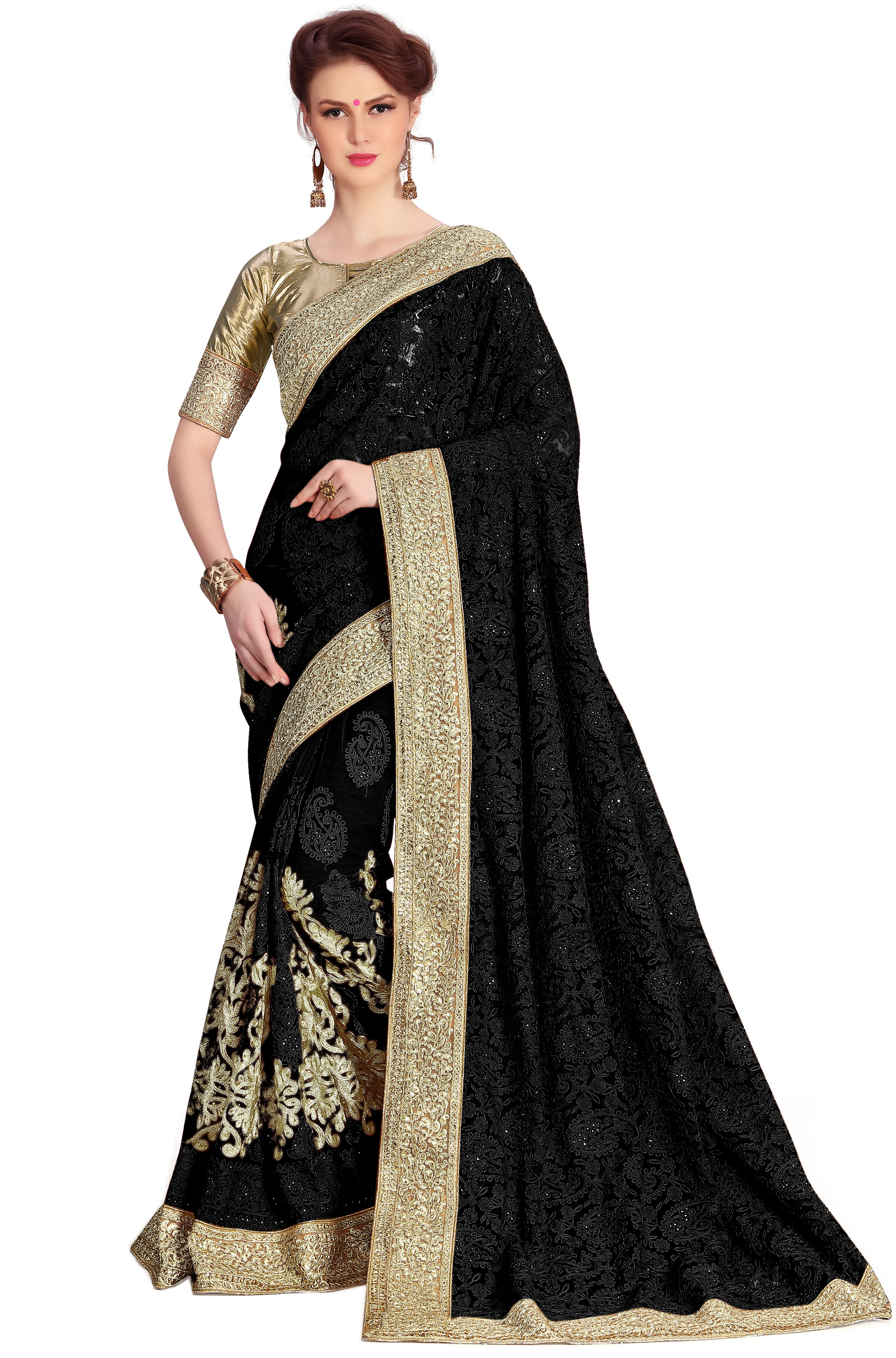 Pink Unique Embroidered Net Saree Collection