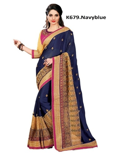 नेवी ब्लू हैवी लेस बॉर्डर साटन सिल्क साड़ी कलेक्शन