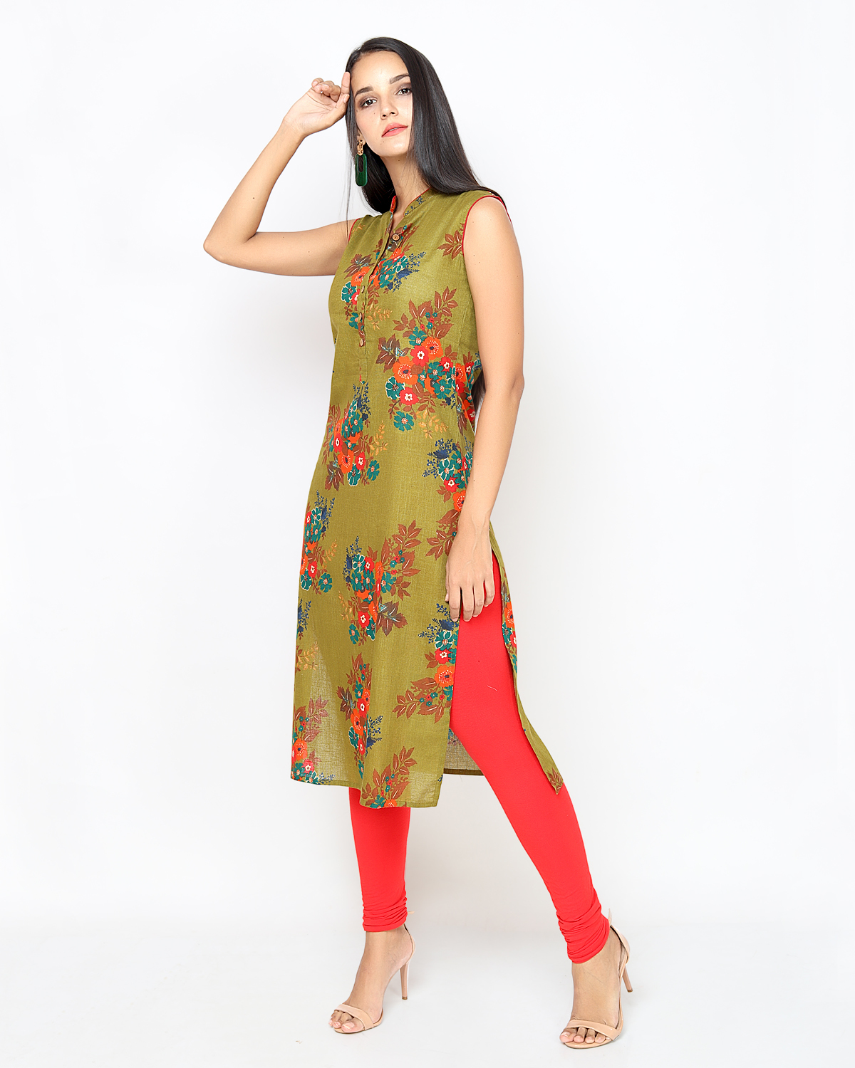 Green Floral Printed Kurti