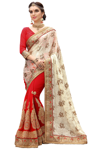 Multicolor Floral Brasso & Georgette Embroidered Saree