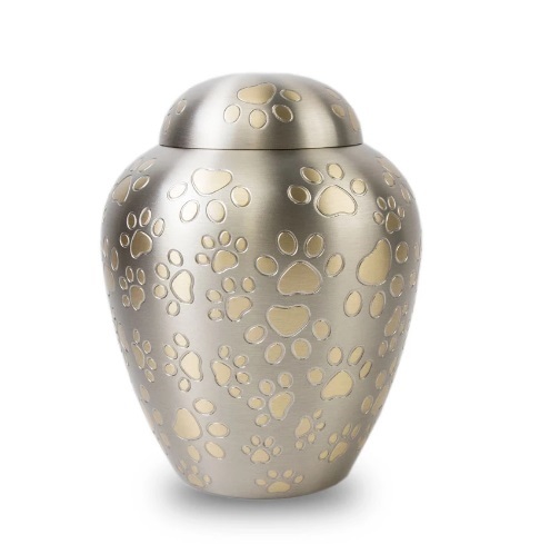 Medium Pewter Paw Cremation Urn - 7.3x5.0 Inches | Floating Hearts Of Love, Ideal Gift For Home Decoration