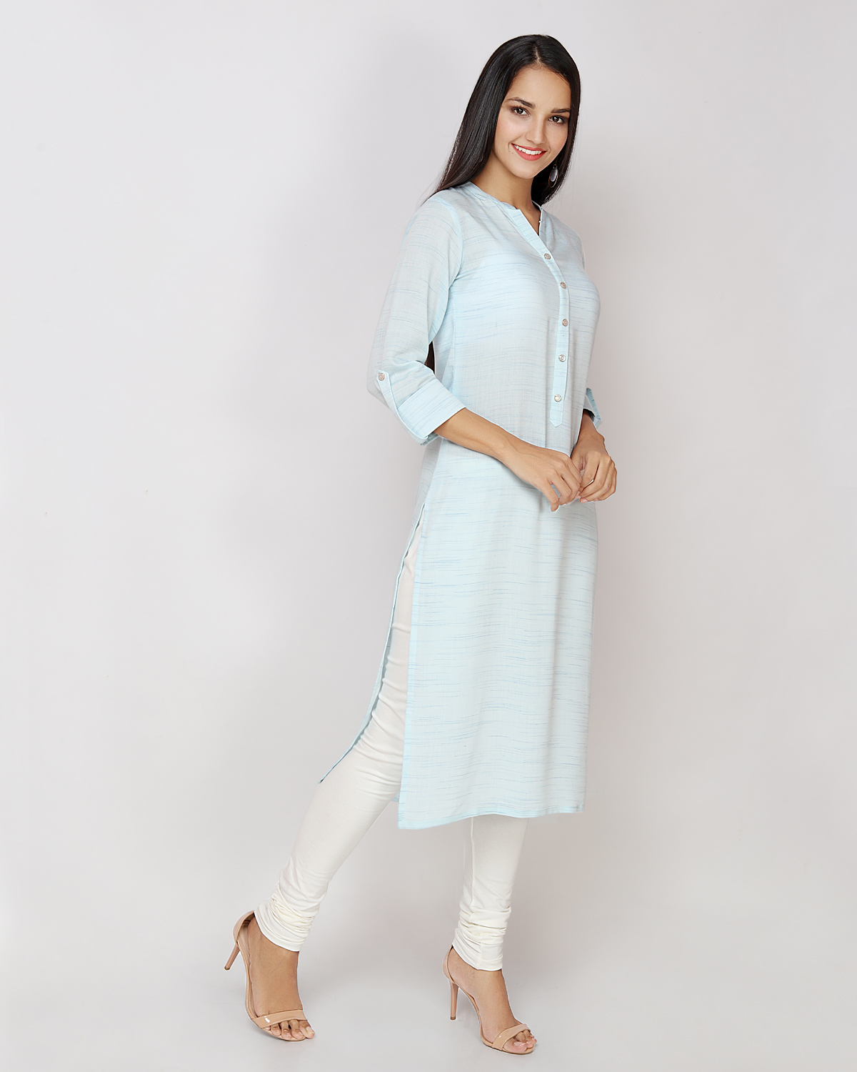 Blue Solid Printed Pastel Kurta