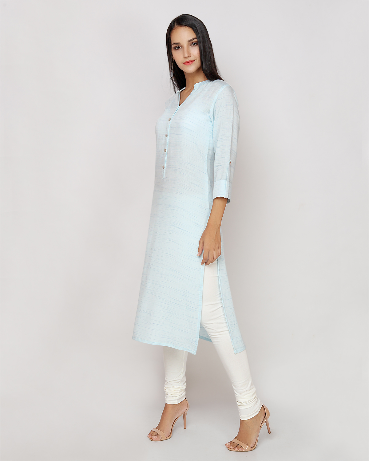 Blue Solid Printed Pastel Kurta